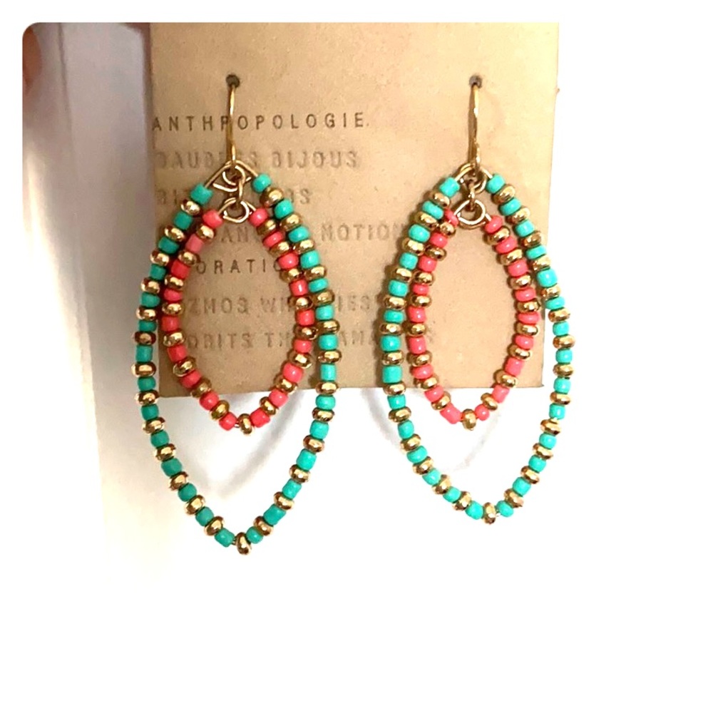 Turquoise, pink, gold beaded earrings